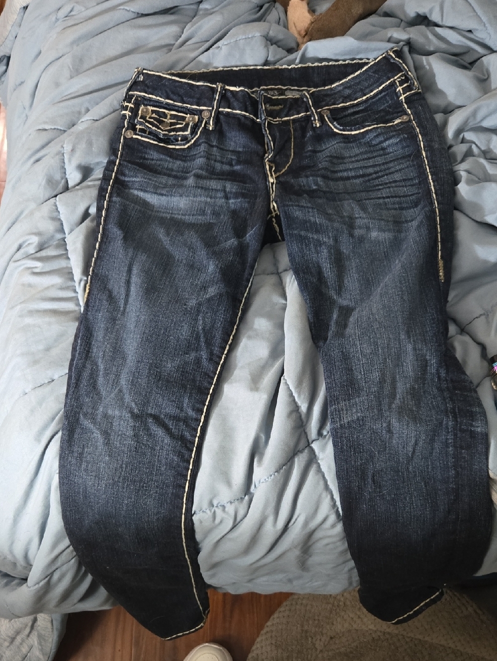 True Religion Dark Indigo Skinny Jeans with Contrast White Stitching